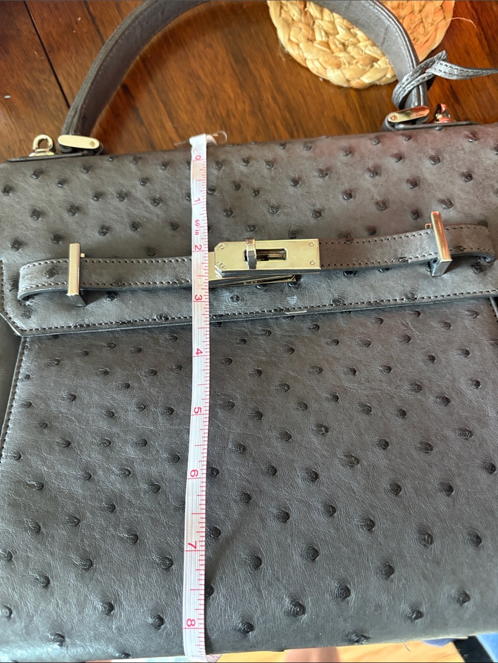 Classic Grey genuine Ostrich-leather Top Handle Women's Bag - Picture 10 of 11